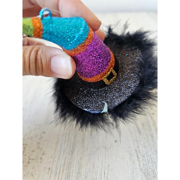 Pier 1 Witch hat feather sparkle ornament Xmas purple blue tree as is - Picture 4 of 7